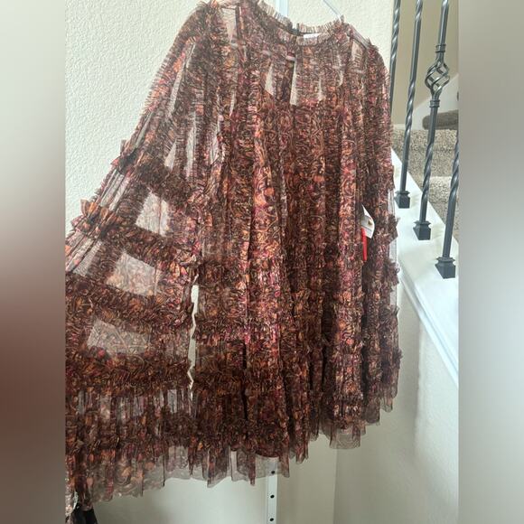 FLORAL PRINT LONG
FLARE SLEEVE MESH A-LINE DRESS size 4 NWOT - Picture 2 of 7